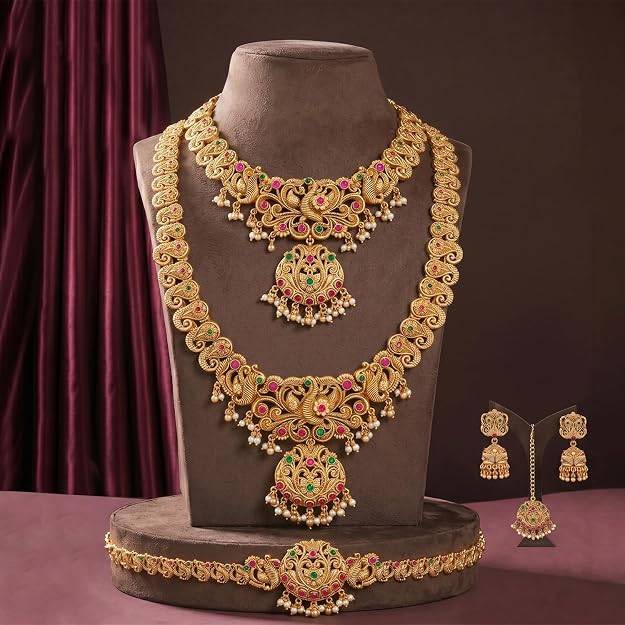 Traditional Gold Plated Bridal Jewellery Necklace Set For Women : PF109BR01RPG