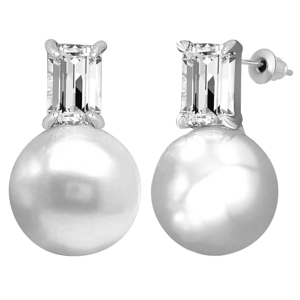 Silver Plated Pearl & Crystal Studded Fancy Drop Earrings Fashion Jewellery Gift For Women & Girls : PX9E3026W