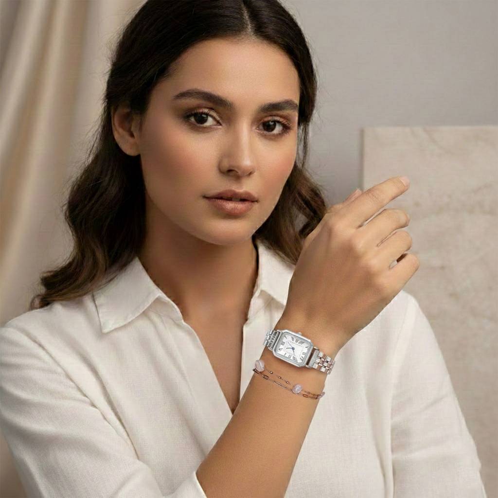 Silver Quartz Watch Bracelet Stack : WBC-003-S-1