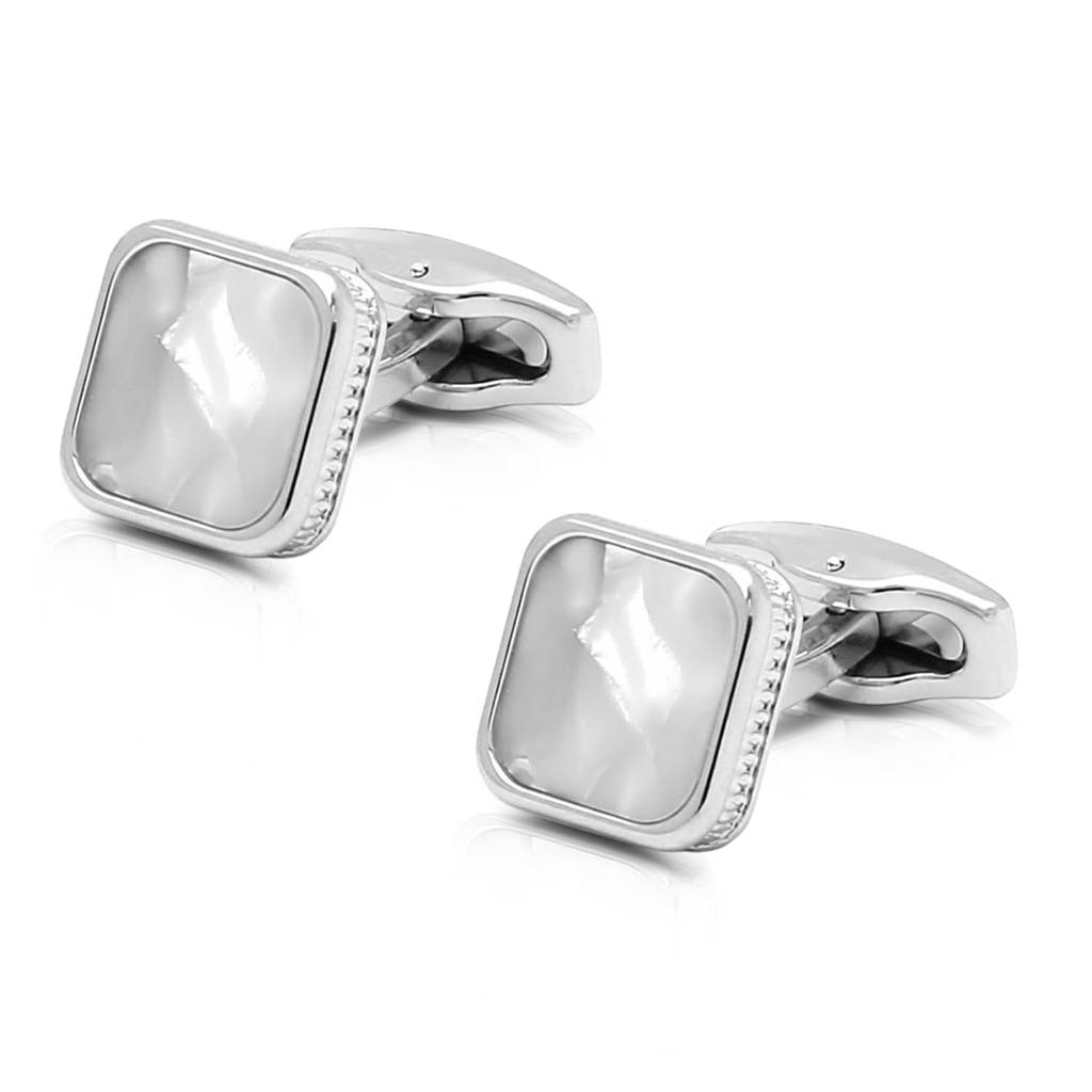 Silver Plated Mother Of Pearl Studded Fancy Cufflinks Business & Occasion Gift For Men : PX9CL167W