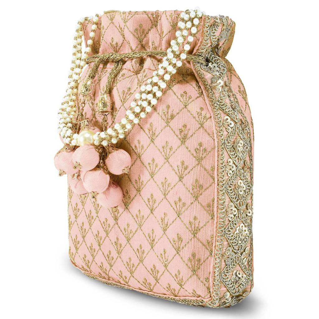 Zari Sequence Potli Bag For Women Stylish Handmade Wristlet Handbag Bridal Purse : P26PCH
