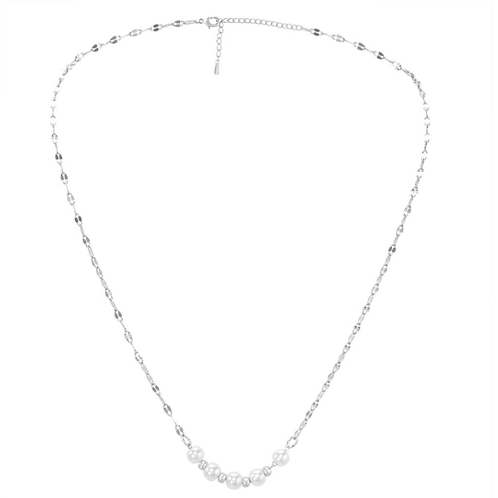 Silver Plated Elegant Pearl Chain Necklace For Women & Girls : PX9N265RW