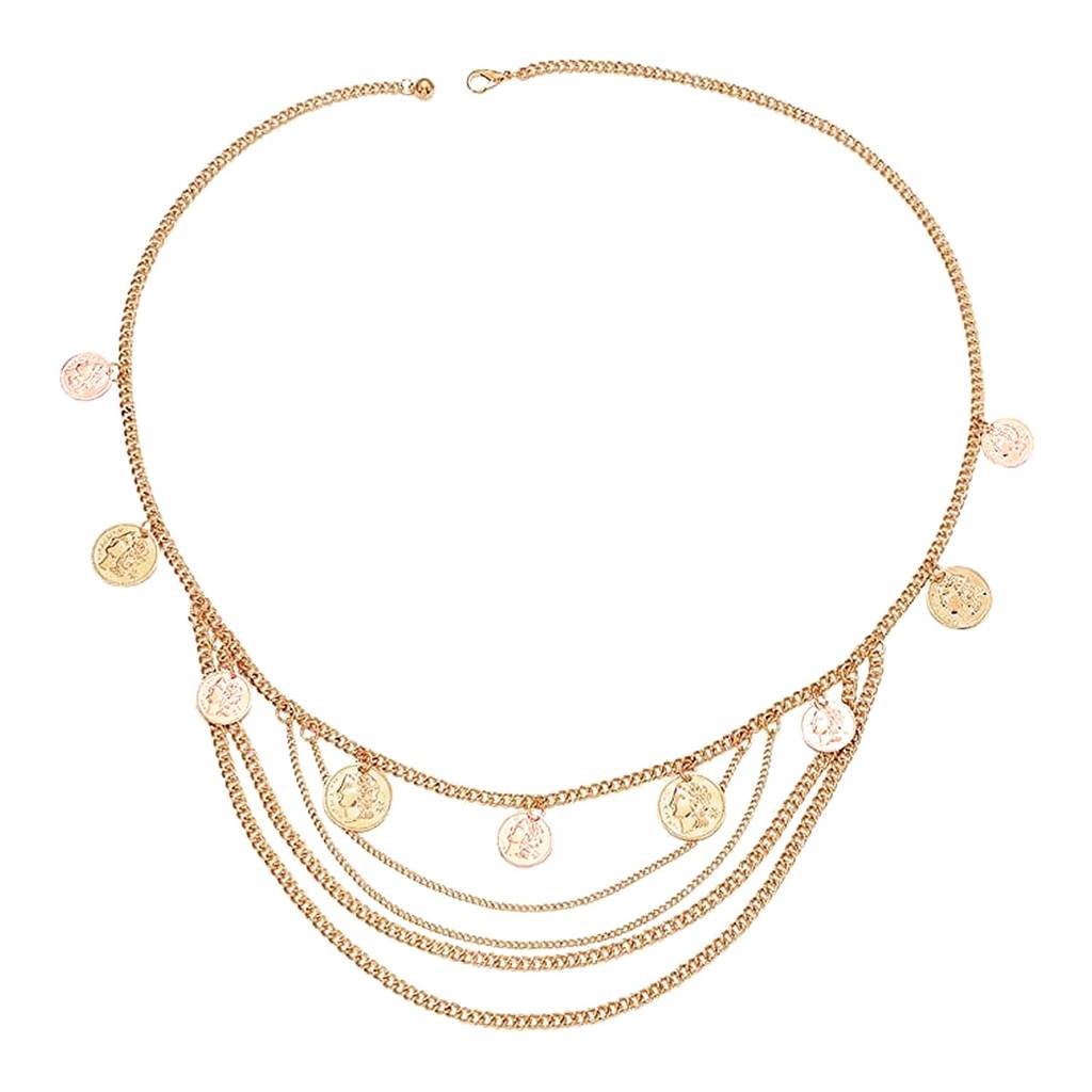 Gold Plated Multi Layered Coin Tassel Waist Belly Chain Kamar Band Stylish Fashion Jewellery For Women : PX9BCH061