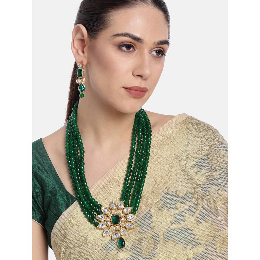 Peora Ethnic Crystal Studded Faux Pearl Long Necklace With Earrings Set Traditional Wedding Jewellery For Women &  : PF24N50GG