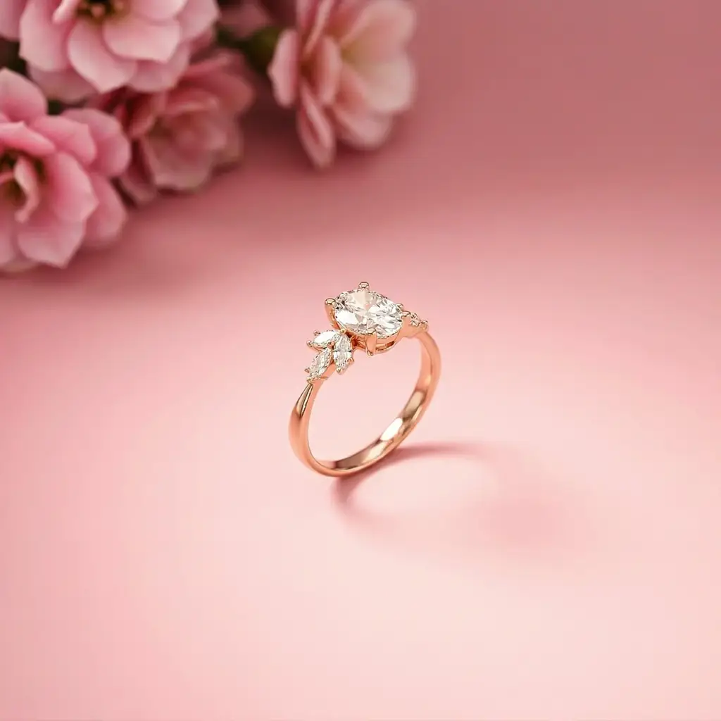 1.30Ct Moissanite Floral Oval Cut Ring : ZLM10006R-10N