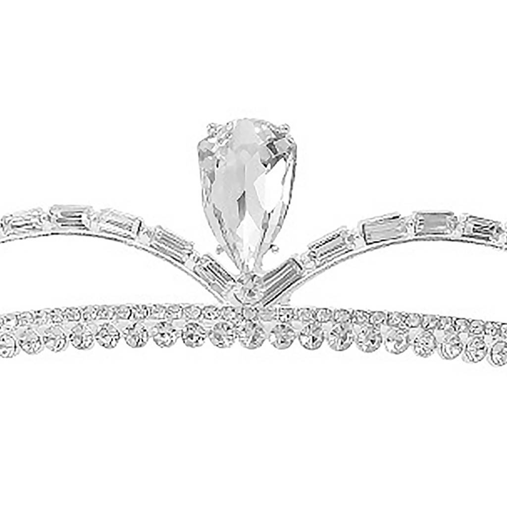 Silver Plated Cubic Zirconia Crystal Studded Sparkling Princess Tiara Crown Accessory Gift For Girls & Women : PX9CW10