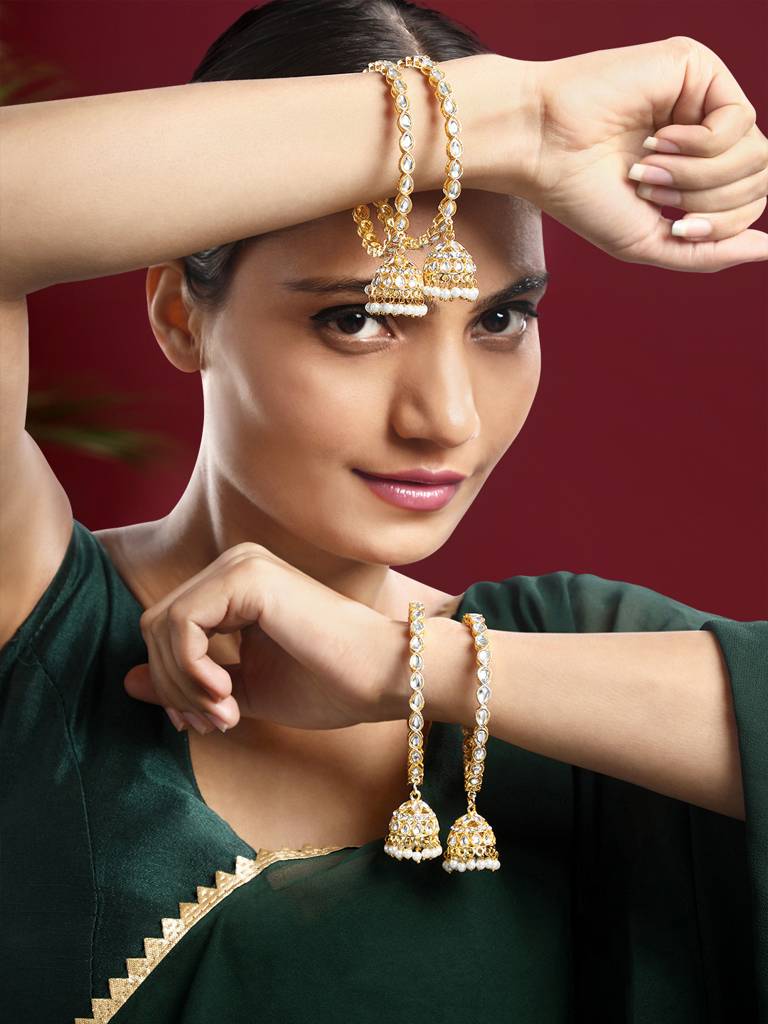 Peora Gold Plated 2.6 Inch Kundan & Beads Studded Bangle With Latkan Ethnic Jewellery For Women & Girls : PF106B861G-S2-6