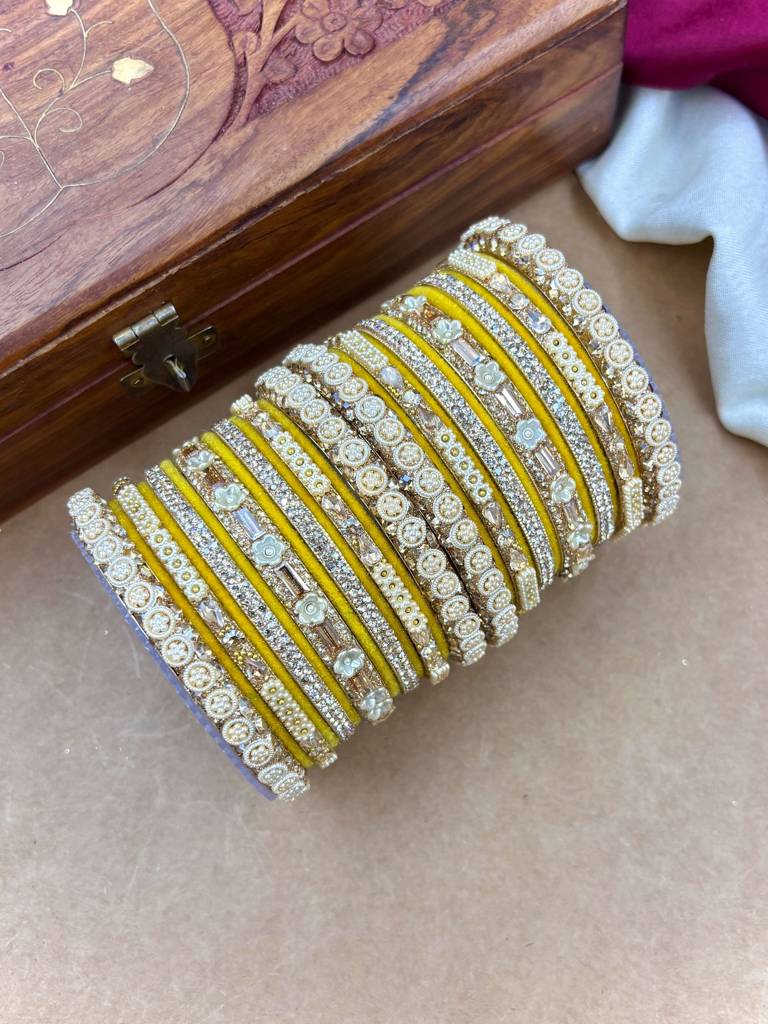 Velvet Bridal Bangles Set : HB-53-24-YELLOW
