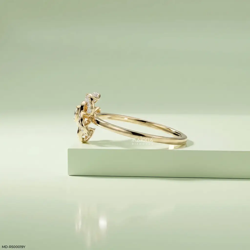 18K Yellow Gold Vermeil Layered Flower Lab-Grown Diamond Ring : MD-R500019Y