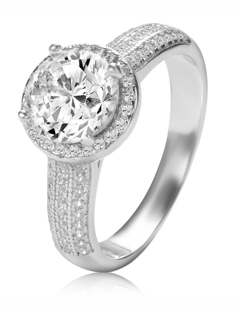 Rhodium Plated 925 Sterling Silver Cz Studded Solitaire Finger Ring Fine Jewellery Gift For Women : PR5846S-5