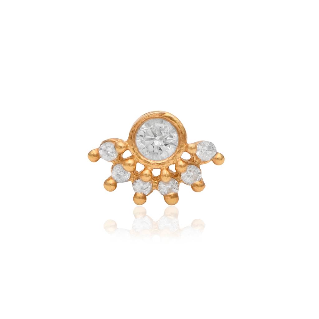 White Cz Floral Nose Pin 925 Gold Plated Sterling Silver : NP-00169_SW277_925S_YG_WCZ
