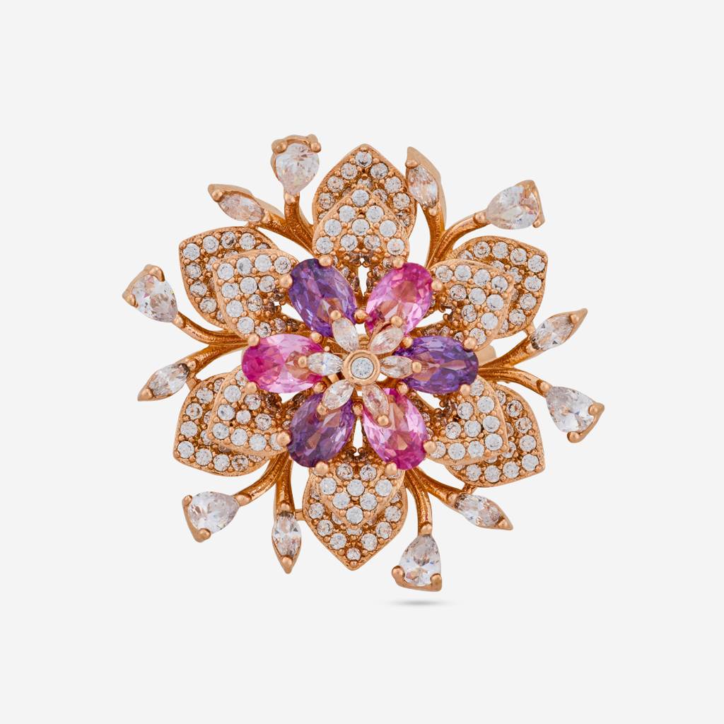 Pink-Lavender Gold-Rose - Plated Party Wear Zircon Finger Ring - 472407 : 472407