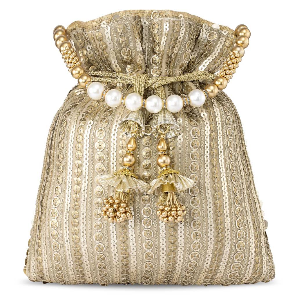 Potli Purse For Women Handmade Evening Handbag Stylish Bridal Fashion Wristlet Bag For Girls (P163G) : P163G