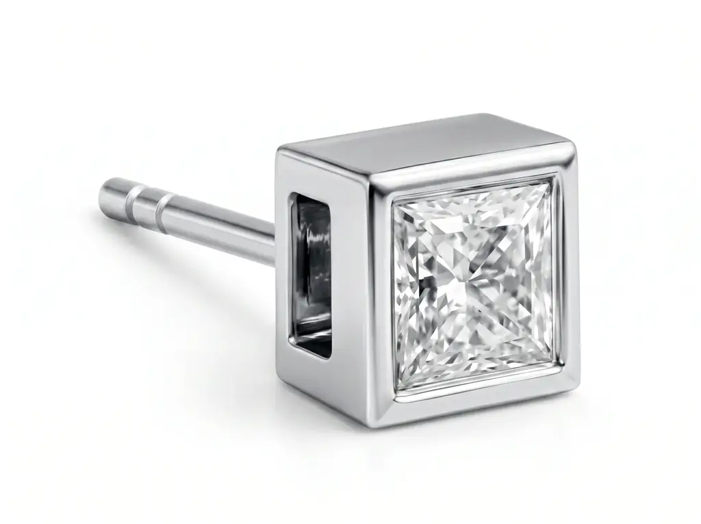 Princess Cut Diamond Bezel Set Stud Men'S Earrings | Modern Square Design : ER-CC-CZAI14-YE-Silver925-LabD