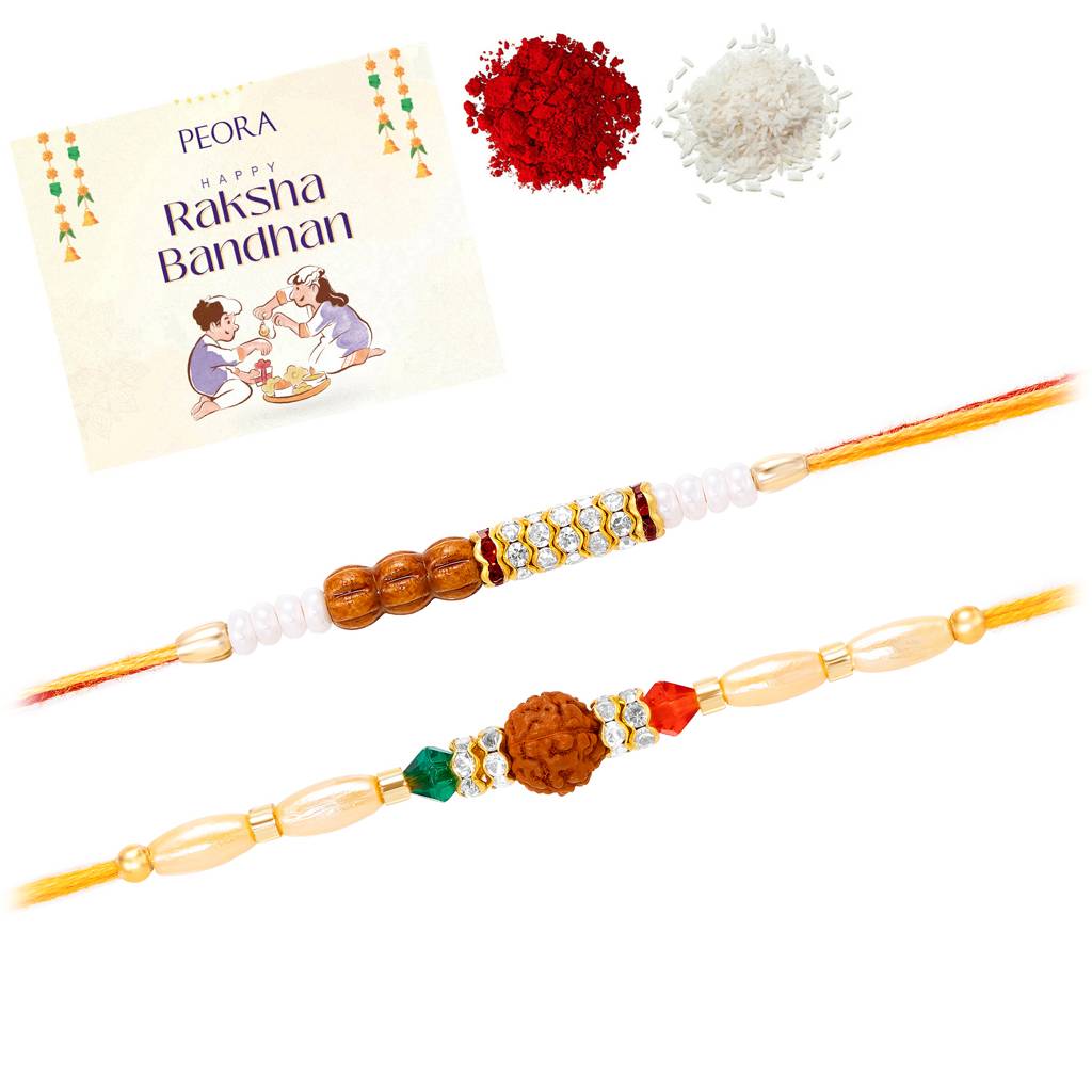 Rakhshabandhan Thread Rakhi For Brother Bhaiya Rudraksha & Beads Studded Red Brown Combo Pack Of 2 Rakhi Hamper Ro : R07C35-S2