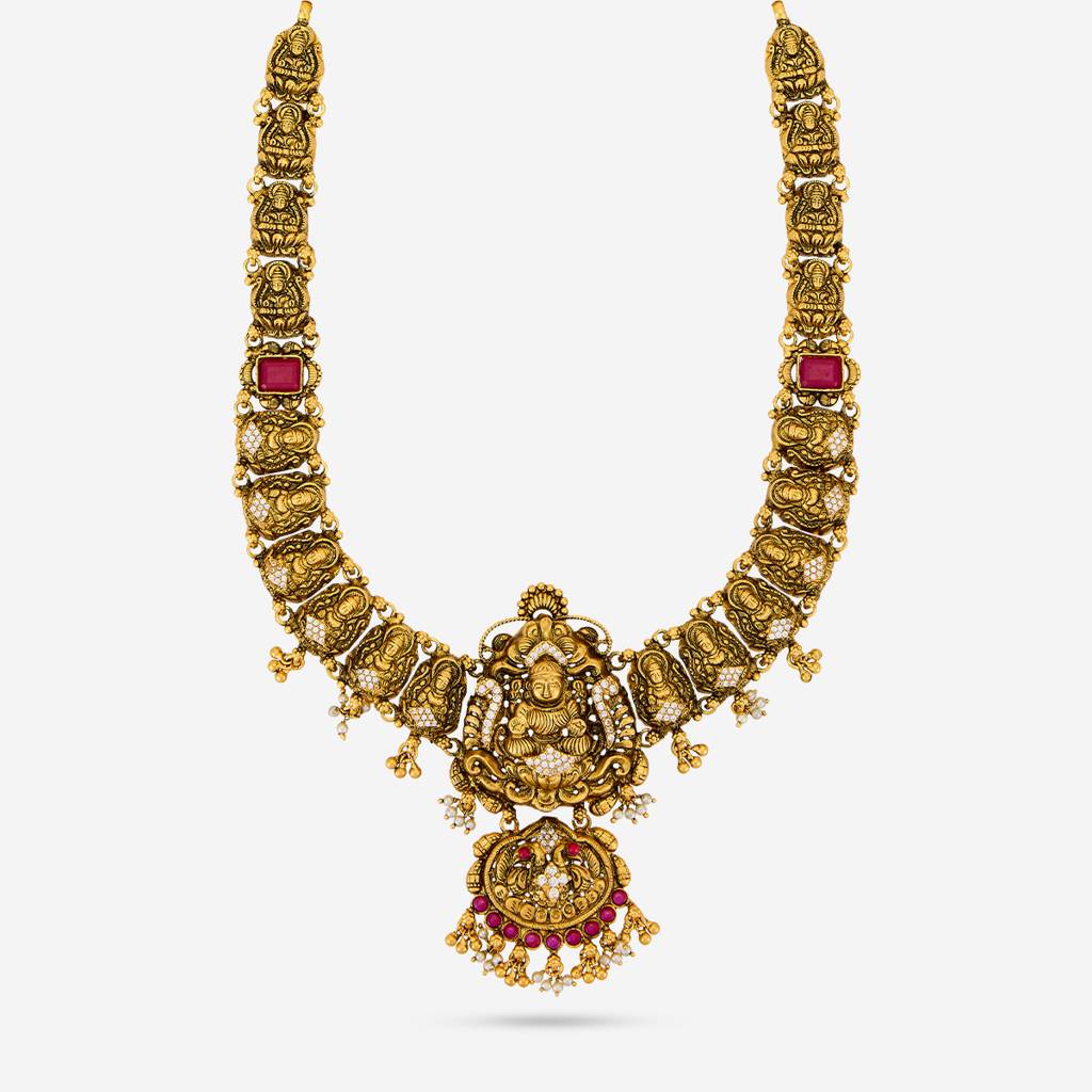 Ruby Oxidised Gold - Plated Bridesmaid Temple Necklace - 462156 : 462156