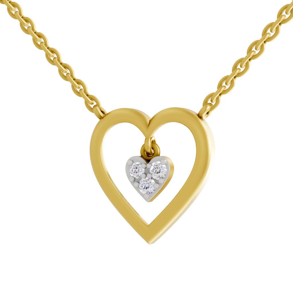 Lab Grown Diamond 0.09Ct 925 Sterling Silver Gold Plated Heart Necklace : SQN19704-NK-925S-009CT