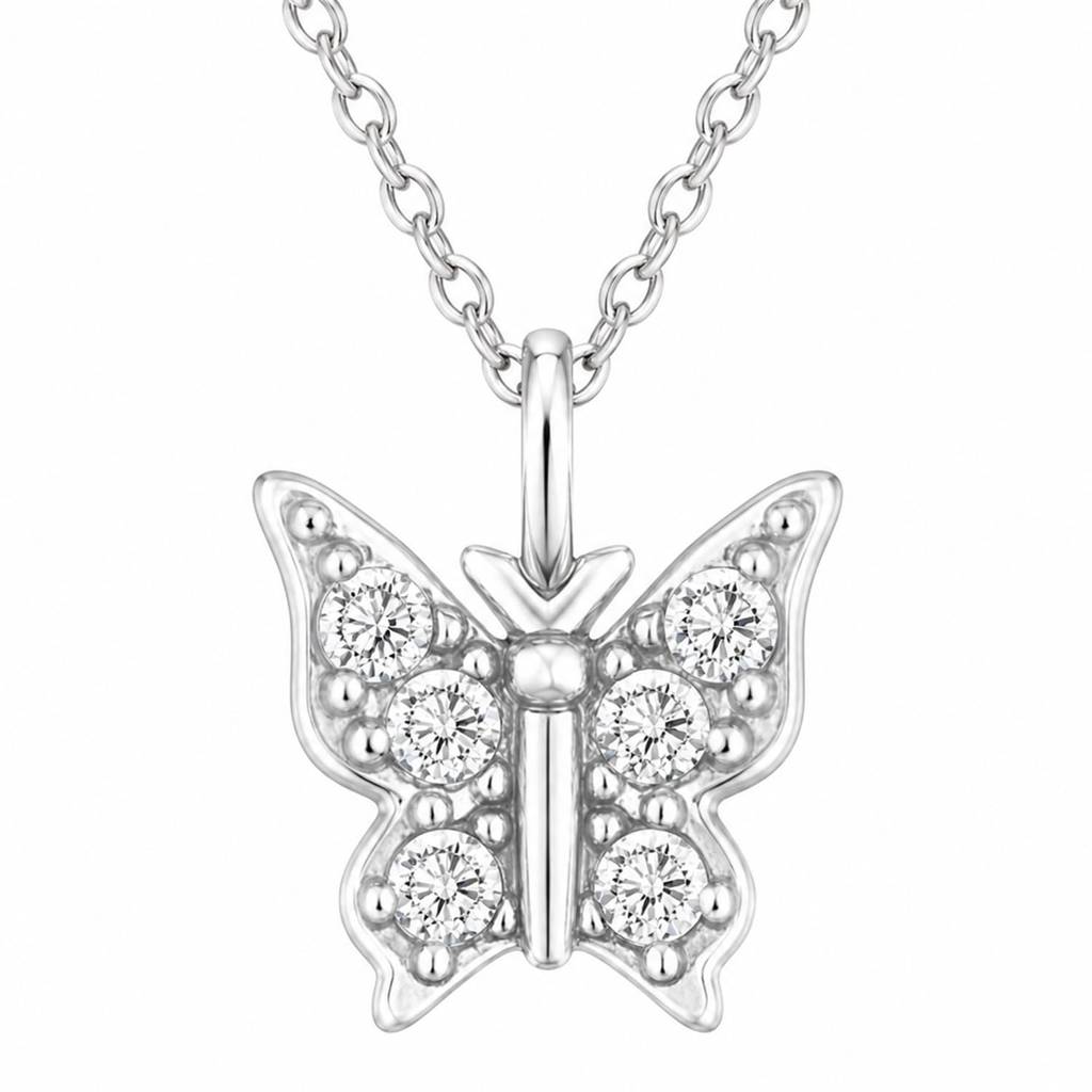 Silver Plated Butterfly Shape Pendant Chain For Women & Girls | Crystal Studded | Casual & Daily Wear Jewellery | G : PX9P113W