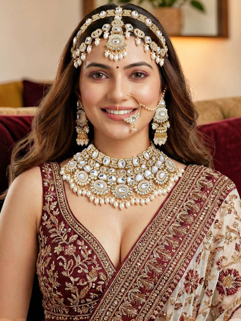 Traditional Kundan White Stone Jewellery Set For Women | White Meenakari Gold Plated  Ethnic Necklace Set Wi : 4125-IZR-2414-W