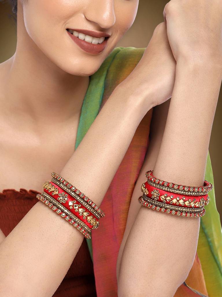 Peora Velvet Matching Fancy Silk Thread Chuda Bangle Set Navratri Gift For Women : PF51B46R