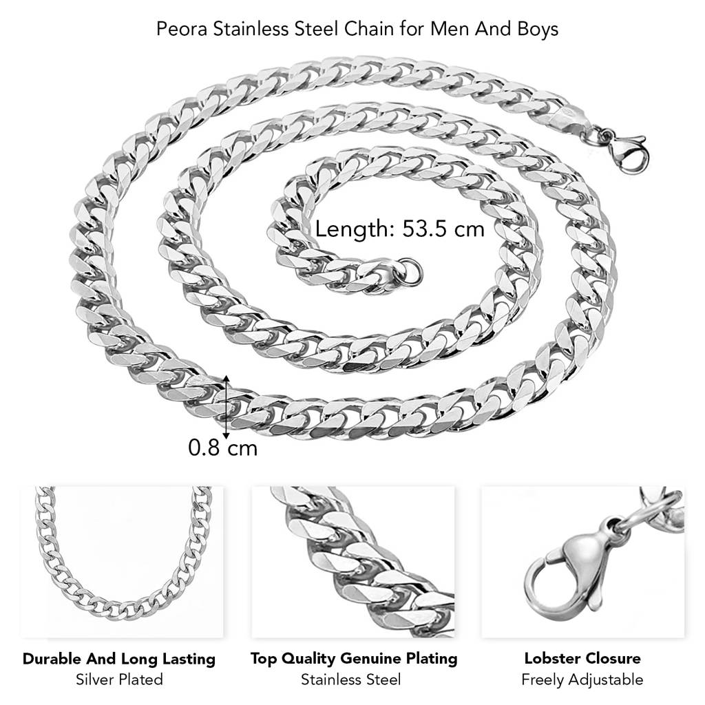Fancy Cuban Link Chain For Men & Boys | Silver Plated | Stainless Steel | Casual Stylish Design Jewellery | Birth : PX9CH01S-1