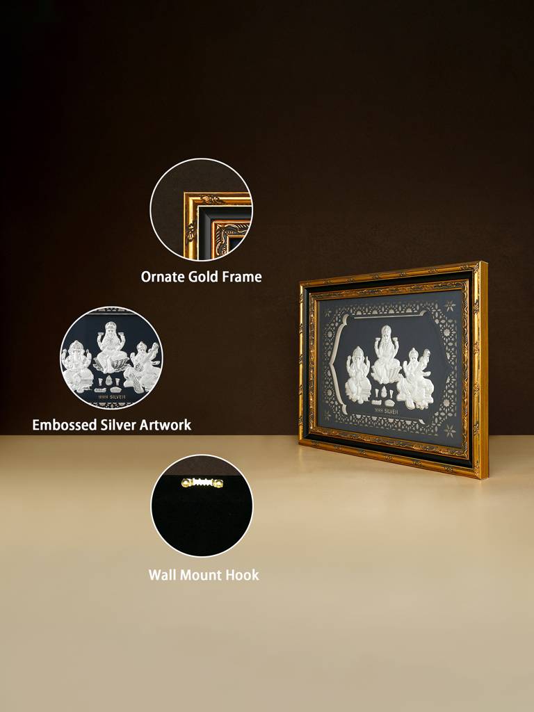 Pure 999 Silver Lakshmi Ganesh Saraswati Frame : CQGFT340