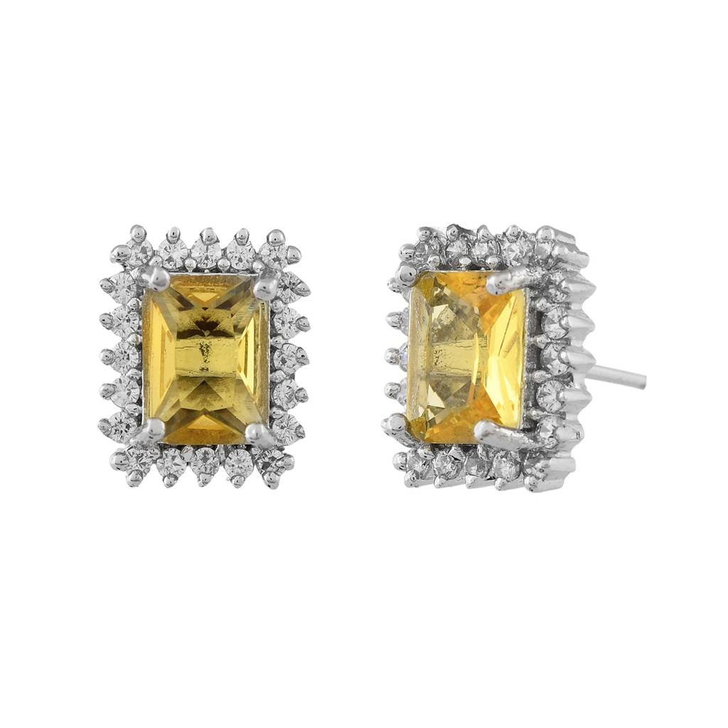 Sparkling Elegance Yellow American Diamond Studs Earrings : 8905124532883
