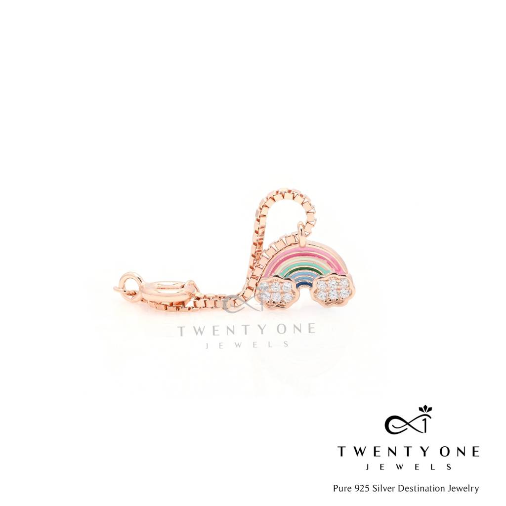 Rose Gold Rainbow Kids Watch Charm On Pure 925 Silver | Sterling Silver Rainbow Jewellery Accessory For Kids : TWC6110_2