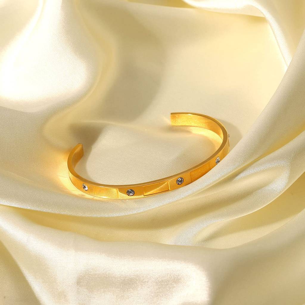 Golden Stainless Steel & 18K Gold Pvd Premium Cuff Bracelet Set For Wome | Elegant Minimal & Crystal Accent Designs  : B201196