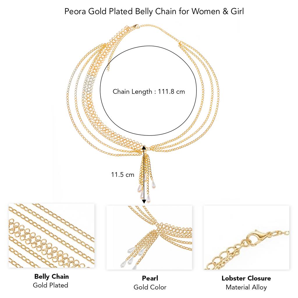 Pearl Studded Gold Plated Fancy Kamarbandh Belly Chain Waist Chain Jewellery For Women & Girls : PX9BCH79G