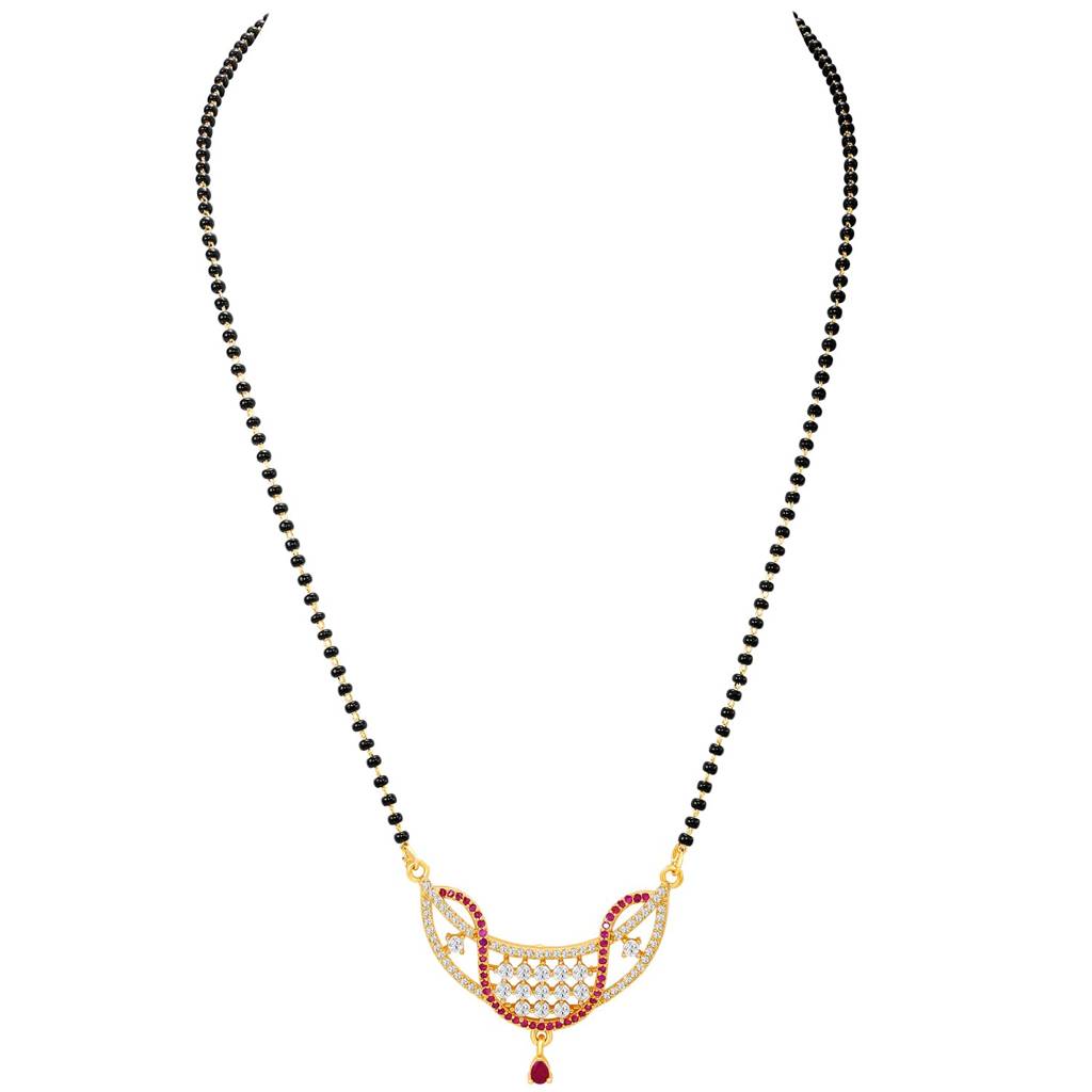 Stylish Gold Plated Rani Pink Cz Studded Mangalsutra For Women | Festive & Bridal Jewellery, Anniversary Birthda : PF04MS16RPW
