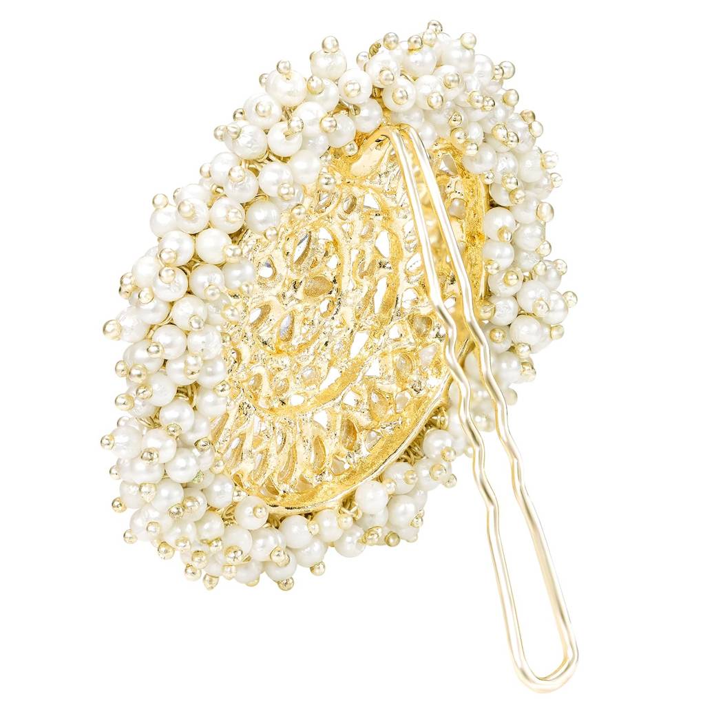 Gold Plated White Ethnic Hair Juda Pin Jewellery For Women : PF09HJ021W