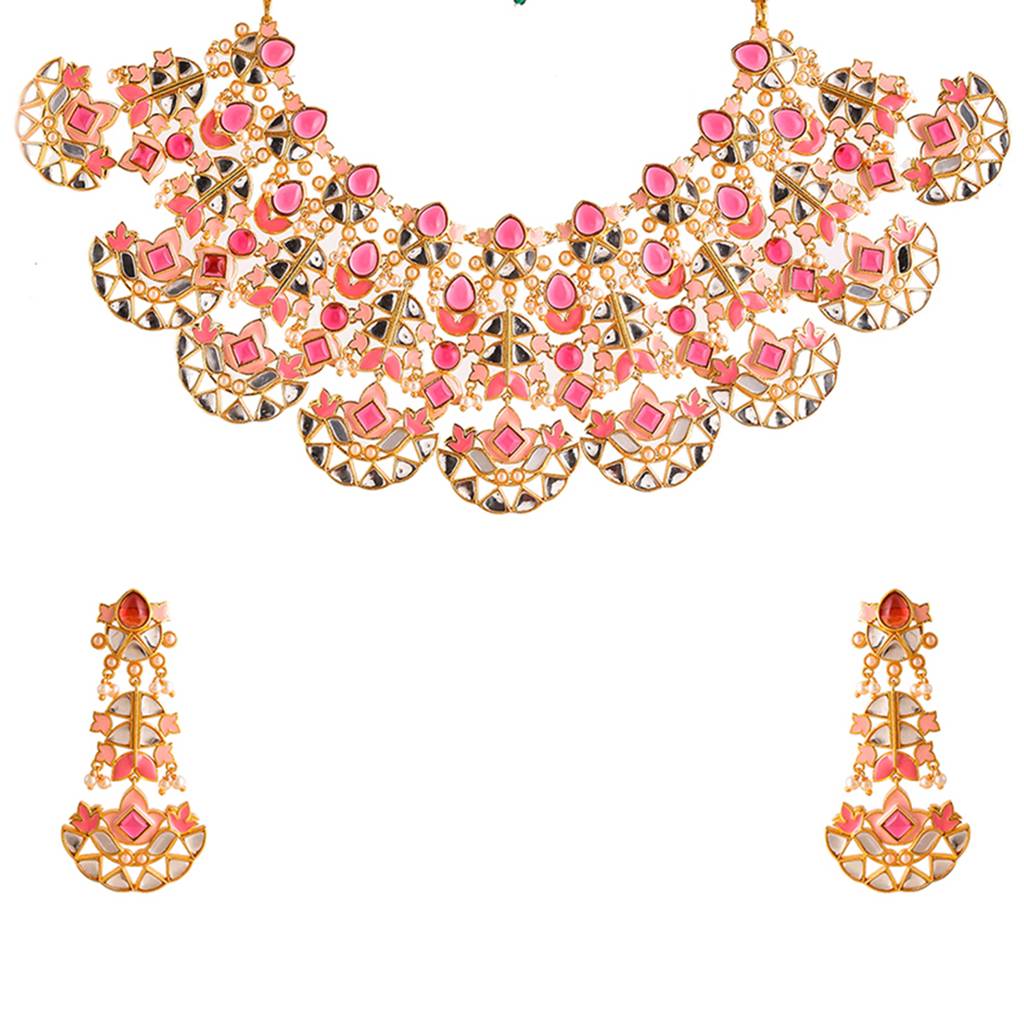 Forever More Pink Stones And Pearls Enamelled Opulent Jewellery Set : 8905124498004