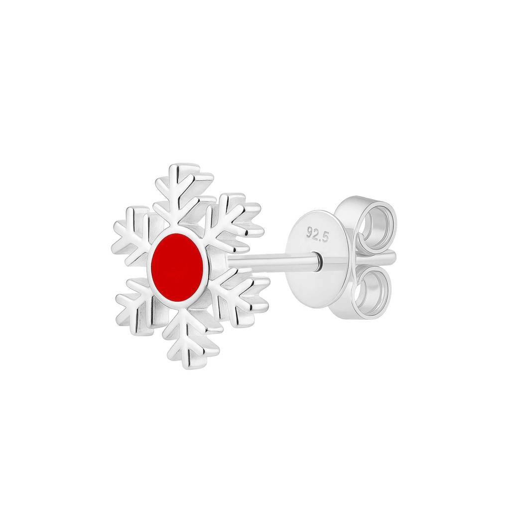 Red Snowflake Sterling Silver Stud Earrings : NERWW01400322