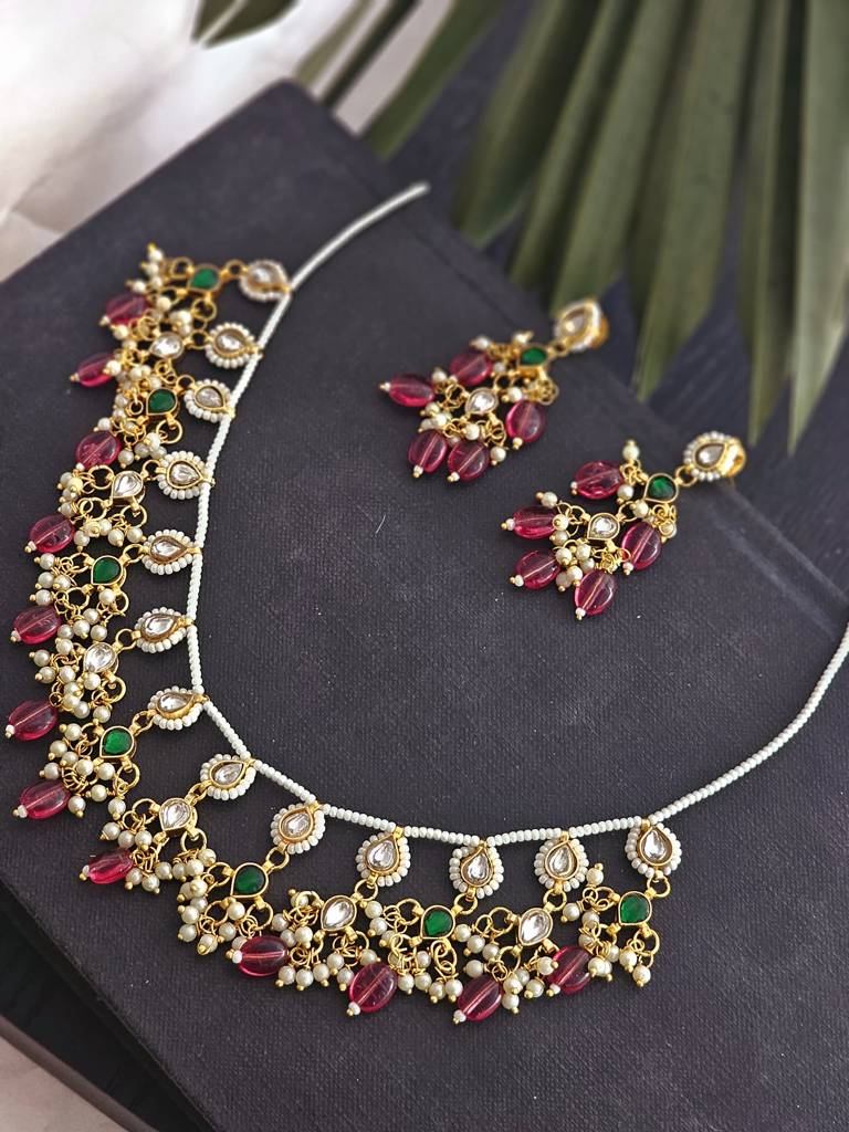 Rosy Splendor Pachi Kundan Necklace Set : 1043NKS25RA