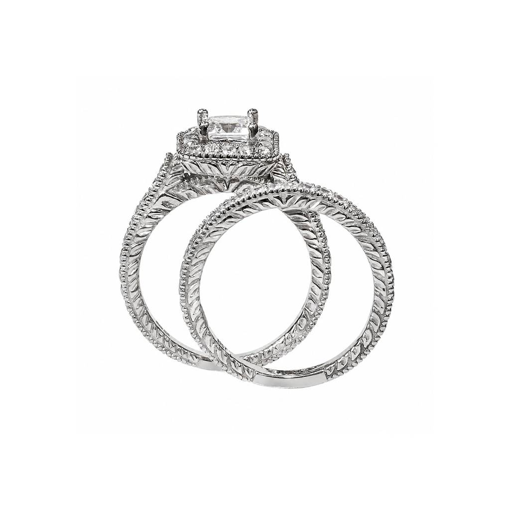 Silver Plated Fancy Solitaire & Eternity Finger Ring For Women Us 7, Set Of 2 Crystal & Cz Studded Festive & Cas : PX9R3074W-7