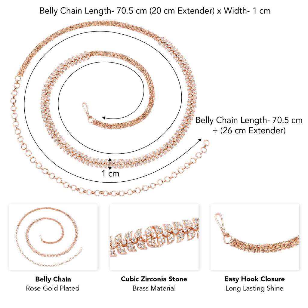 Rose Gold Plated Cubic Zirconia Studded Ethnic Belly Chain Kamarbandh Jewellery For Women : PF67BLT215C