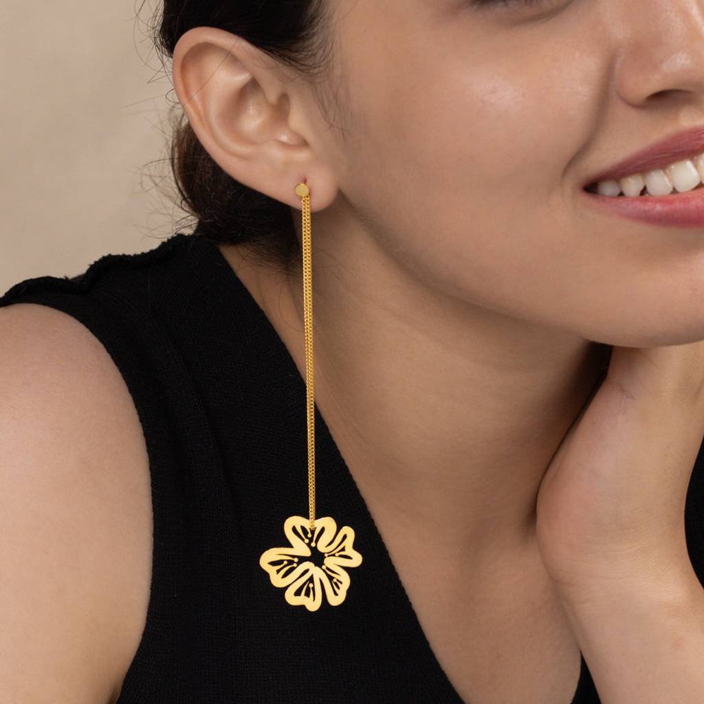 Silver Gulmohar Filigree Laser Cut Dangler Earring |  92.5 Silver | 22K Gold Plated  (Gold Plated) : 22146967
