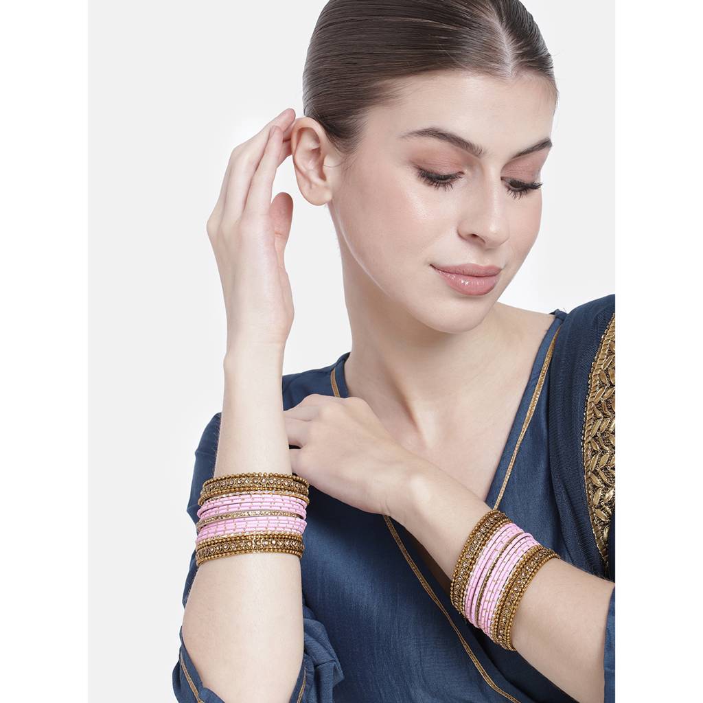 Studded Green Silk Thread Bangles Set Ethnic Jewellery For Women : PF51B84PK
