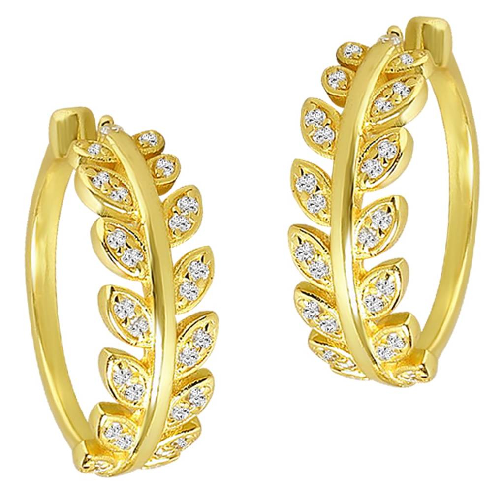 Gold Plated Cubic Zirconia Studded Leaf Style Adjustable Toe Ring Stylish Fashion Jewellery For Women : PX9TR03