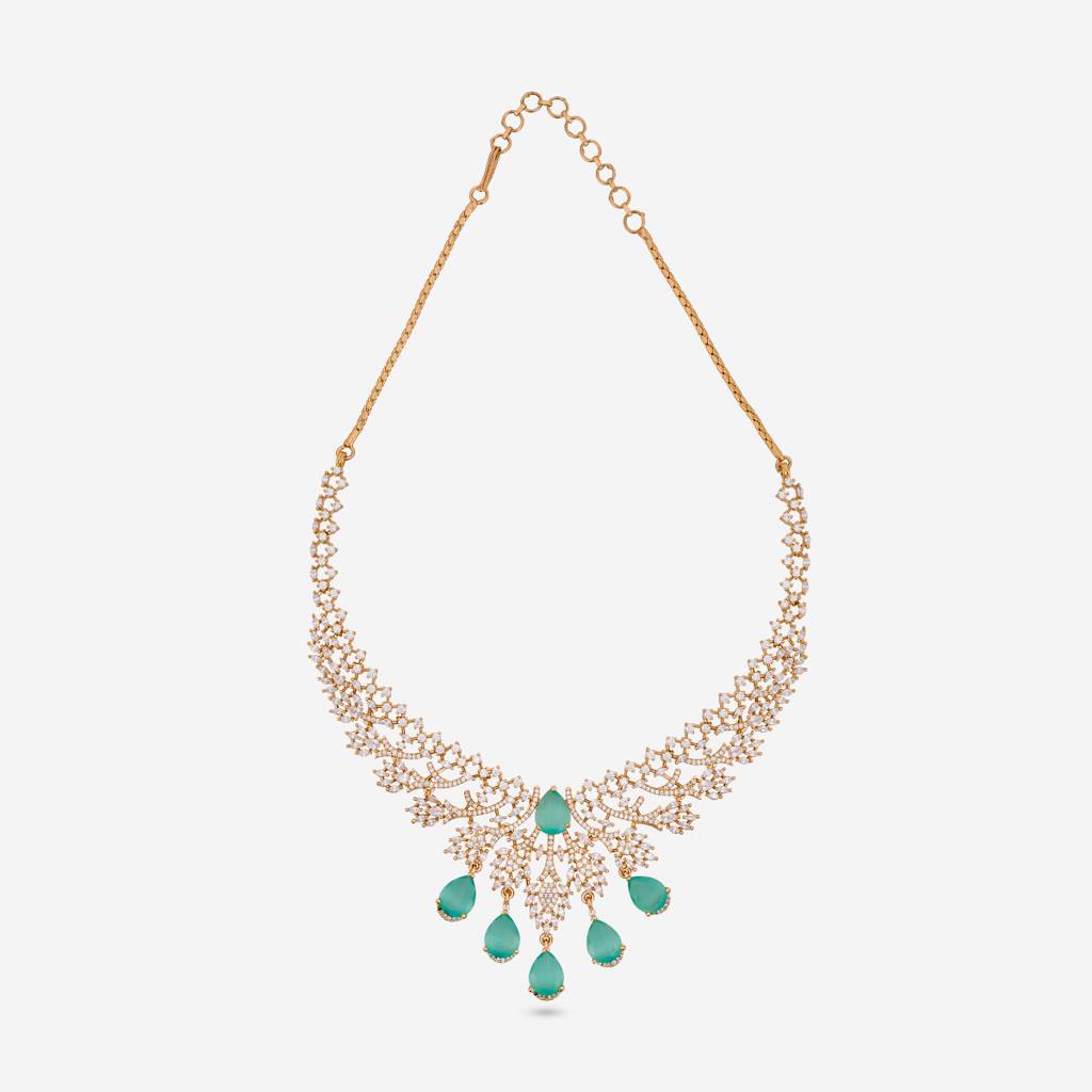 Gold-Rose - Plated Party Wear Zircon Necklace - 469931 : 469932
