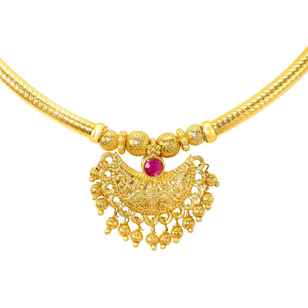 Gold Plated Rani Pink Crystal Studded Pendant Necklace For Women | Festive & Bridal Jewellery, Anniversary Birthda : PF04N25RP