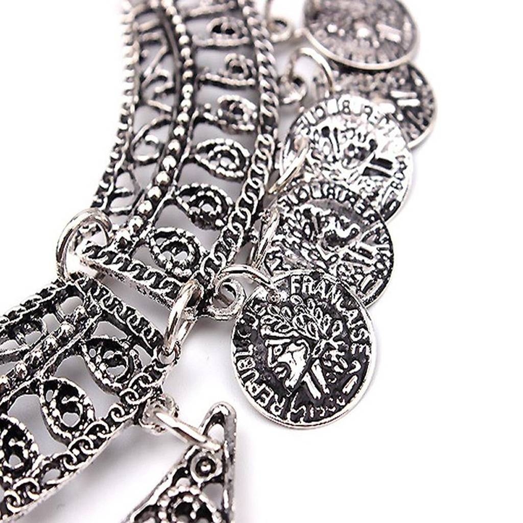 Indian Jewelry Ethnic Oxidized Silver Metal Antique Turkish Coin Statement Necklace For Women Girls : PX9N02