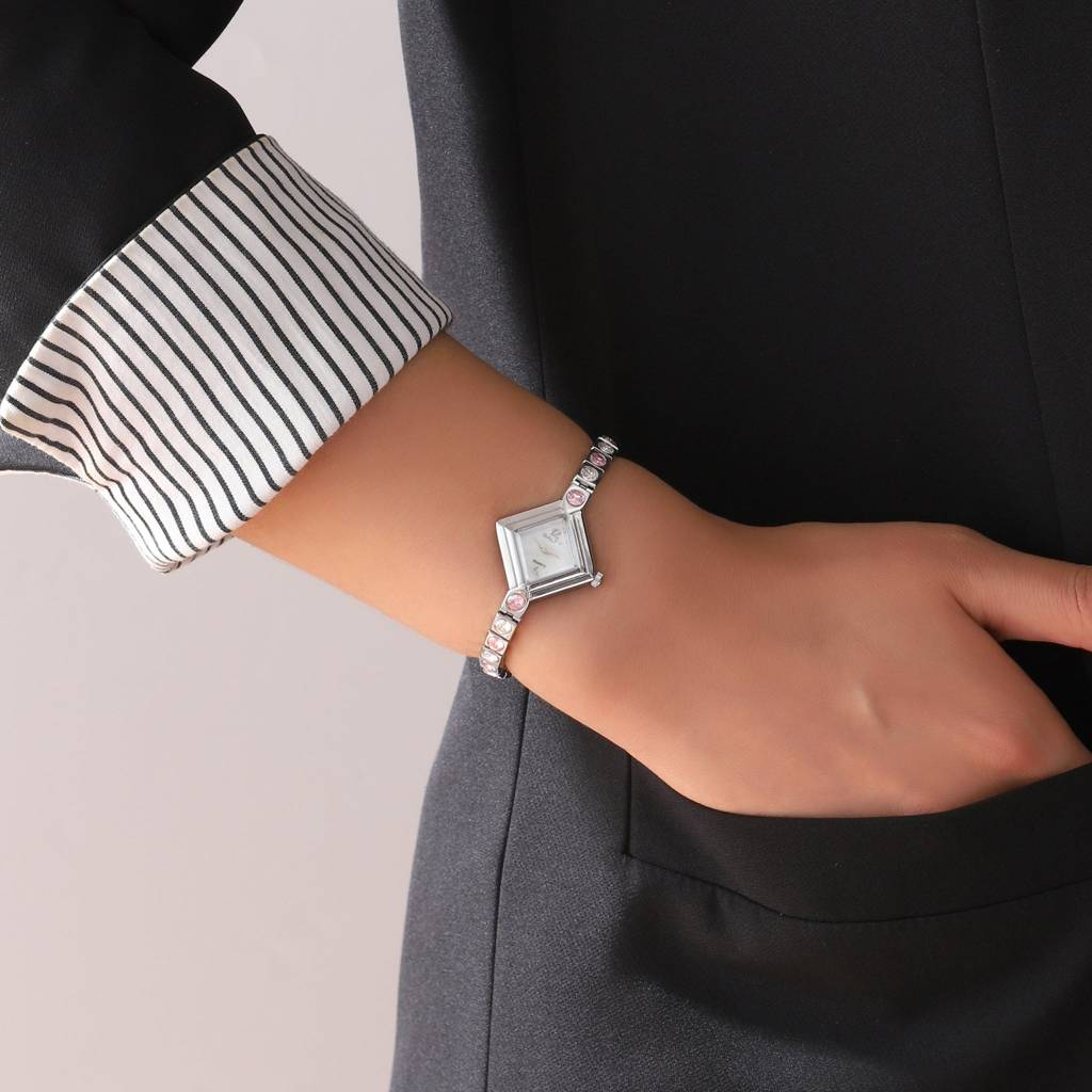 Diamond Dial Crystal Watch : WT-S-0014-S-PK-WH