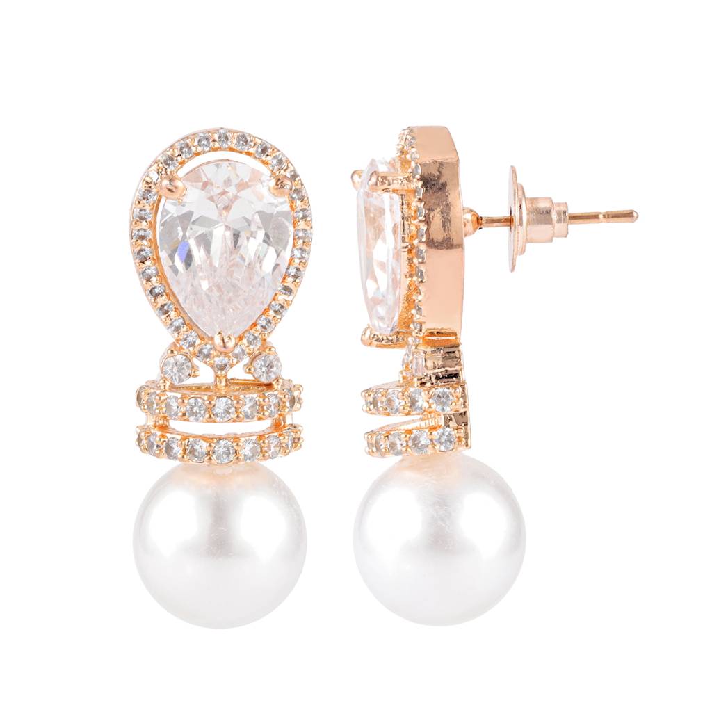 Sparkling Elegance Pearlaire American Diamond Earrings : 8905124563986