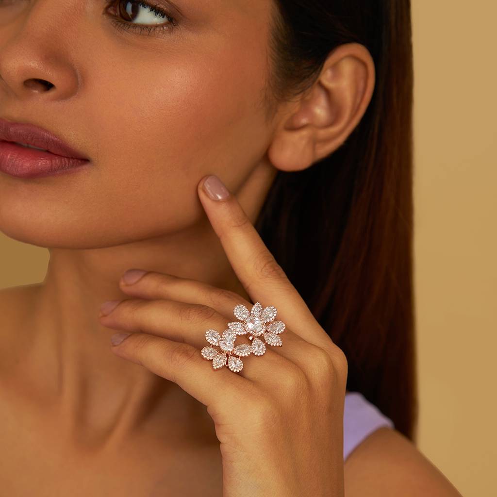 White Rose Gold Plated - Bridal Zircon Finger Ring - 411727 : 411727