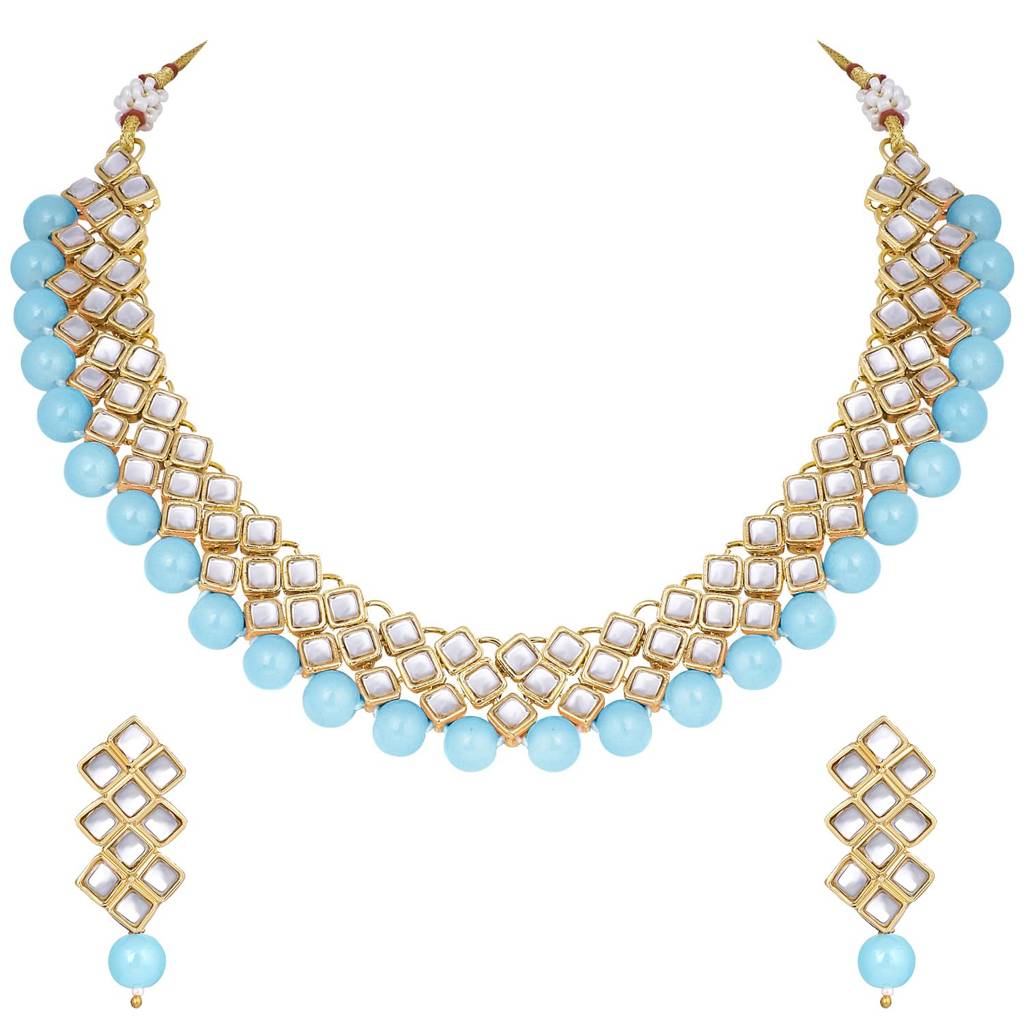 Gold Plated Indian Ethnic Kundan Pearl Fancy Bridal Traditional Choker Necklace Jewellery Set With Earrings For  : PF25N1018SB