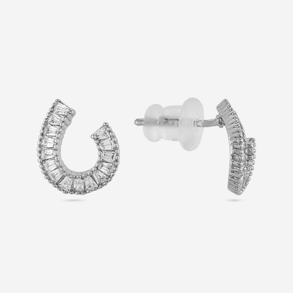 White - Plated Casual Wear Trendy Zircon Earring - 466988 : 466989