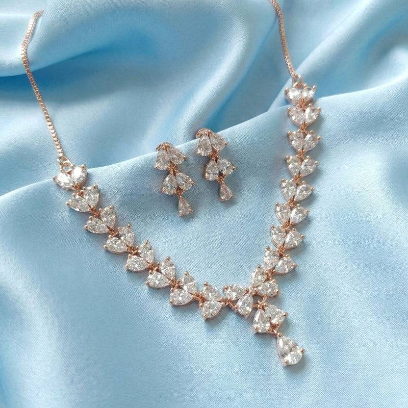 Sparkling Cz V-Shape Necklace Set For Women|Evening Wear & Parties : AD-900-RGWENKER