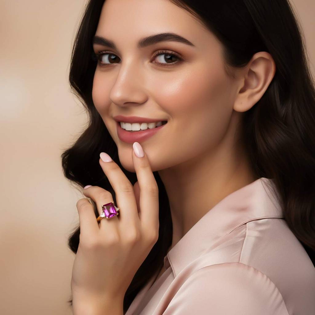 Silver Red Ruby Three-Stone Ring : ZLR-1215Y-10